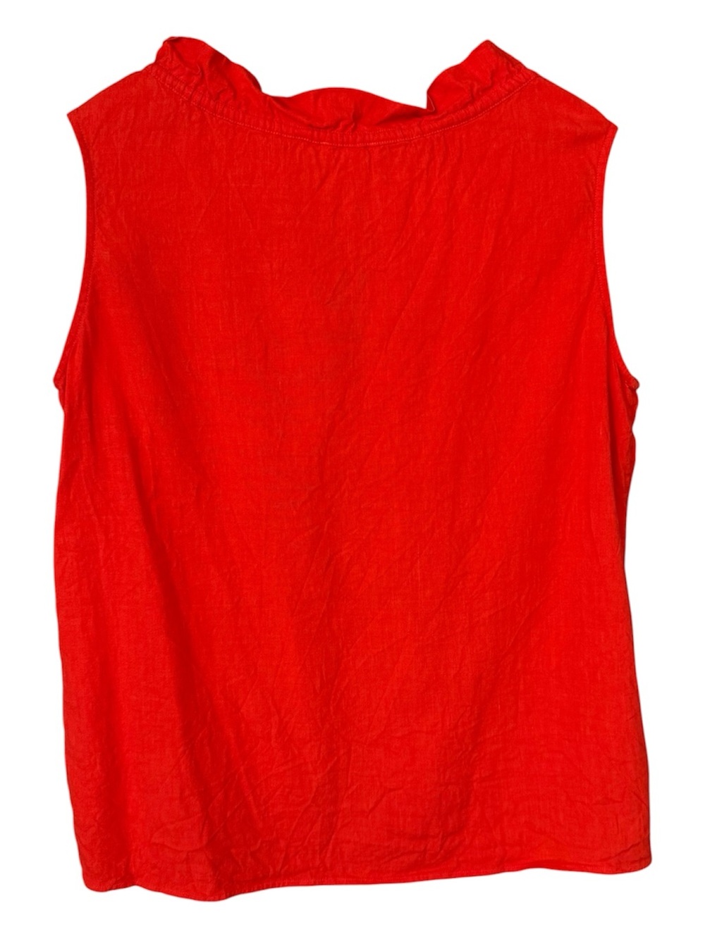 Ann Mashburn Women’s sleeveless linen top ruffle collar Tomato Red SIZE MEDIUM - Picture 2 of 9